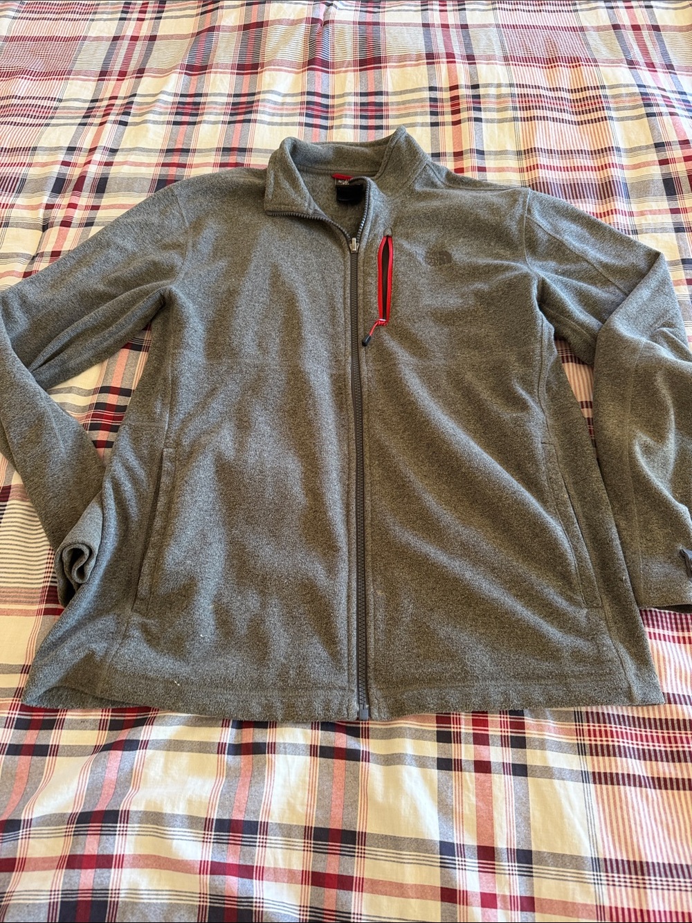 The North Face Men's Gray Full-Zip Fleece Jacket with Red Trim